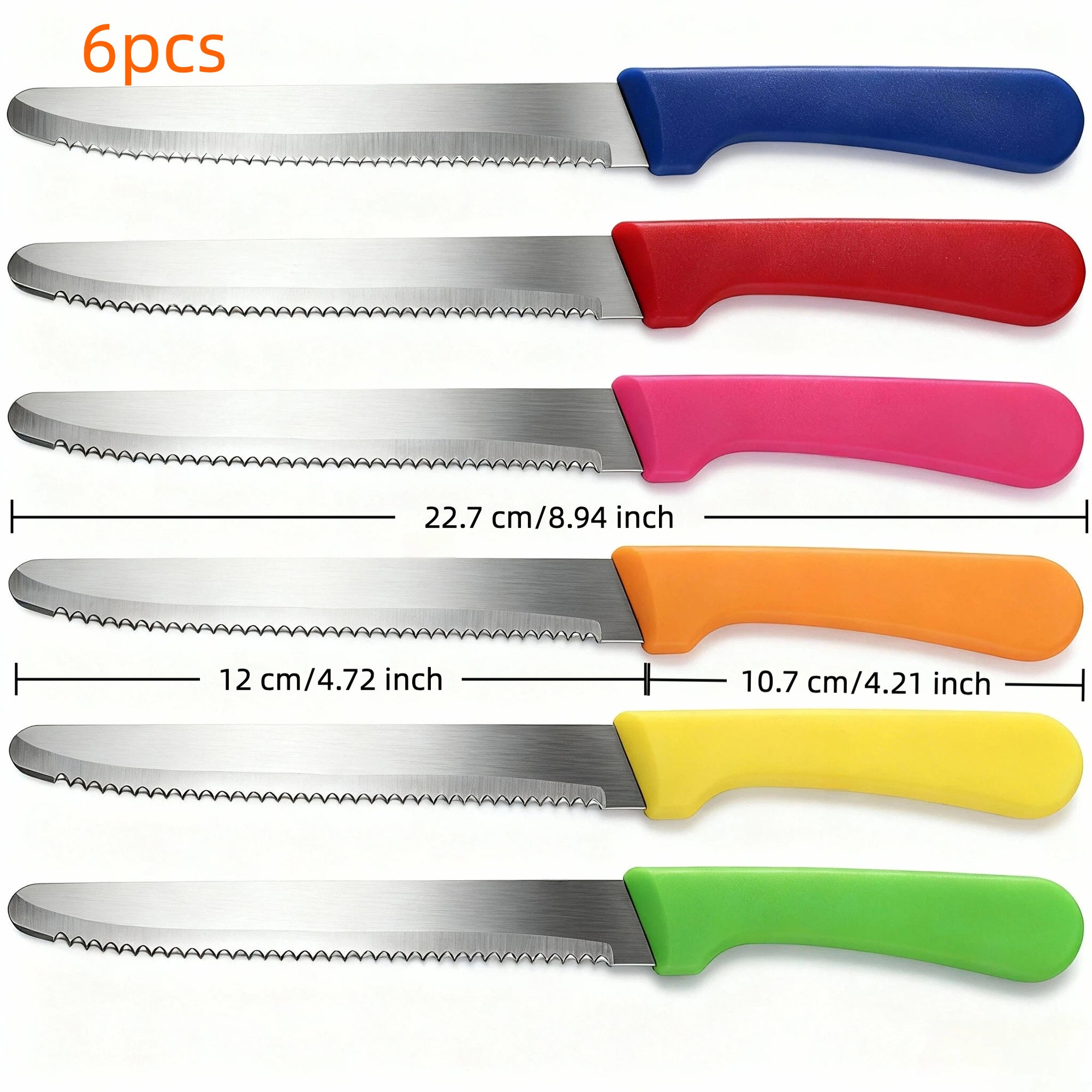 6pcs Colorful Steak Knives Set, Rust-Resistant Dishwasher Safe, 420 Stainless Steel with Serrated Edge, Dishwasher Safe, for Meat Fruit Vegetable Cheese Slicing, Black Friday Christmas Gifts