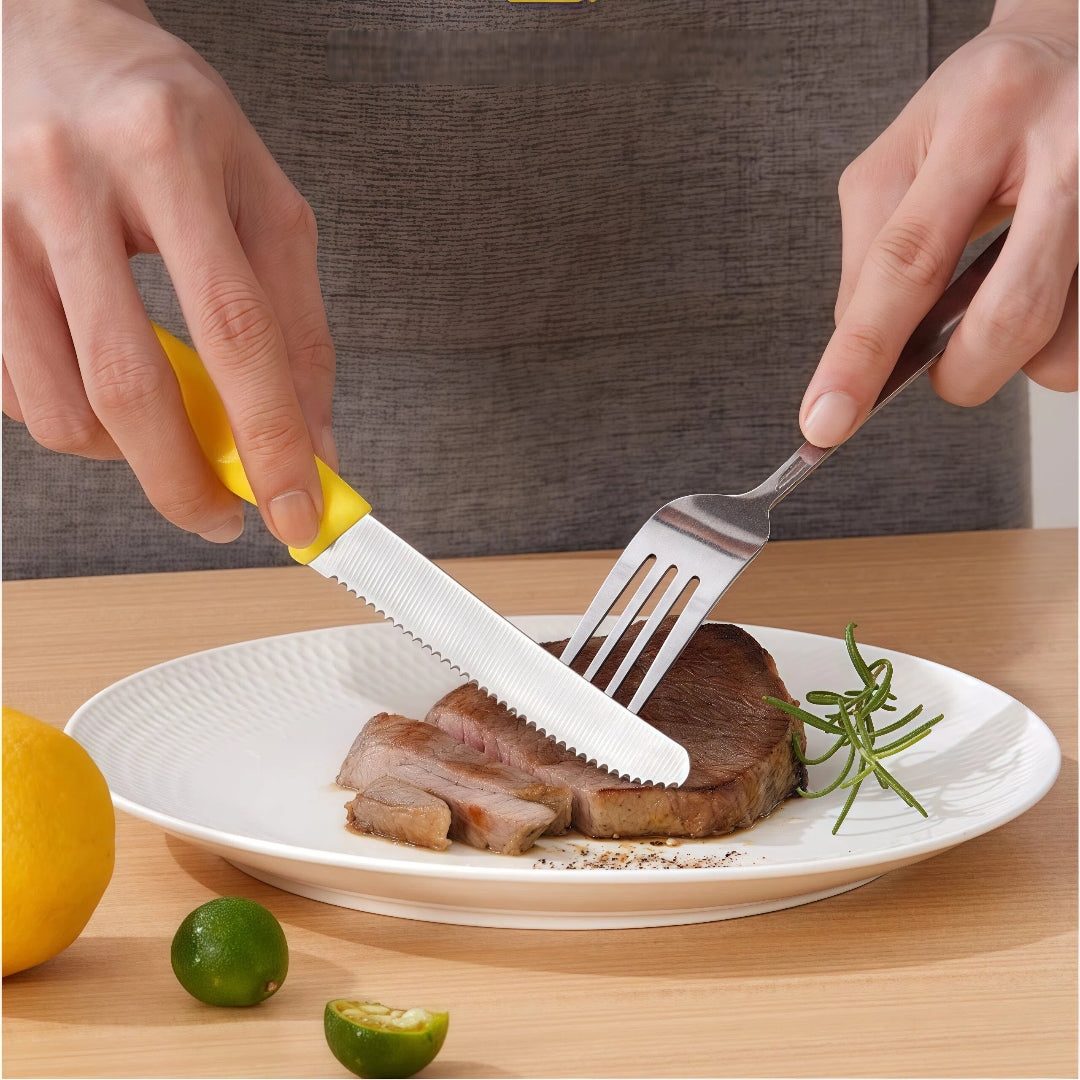 6pcs Colorful Steak Knives Set, Rust-Resistant Dishwasher Safe, 420 Stainless Steel with Serrated Edge, Dishwasher Safe, for Meat Fruit Vegetable Cheese Slicing, Black Friday Christmas Gifts