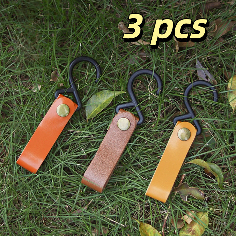 Rustic PU Leather Camping & Utility Hooks (Set of 3)